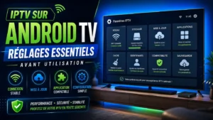 IPTV sur Android TV avec réglages essentiels pour améliorer la connexion, la stabilité et la configuration avant utilisation