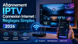 Abonnement IPTV connexion internet avec réglages simples 2026 pour améliorer la stabilité, la vitesse et la fluidité du streaming à la maison.