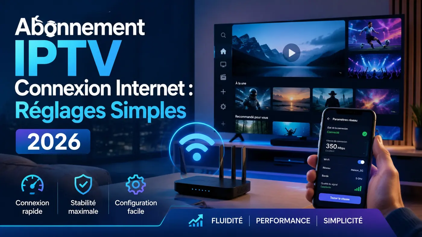 Abonnement IPTV connexion internet avec réglages simples 2026 pour améliorer la stabilité, la vitesse et la fluidité du streaming à la maison.
